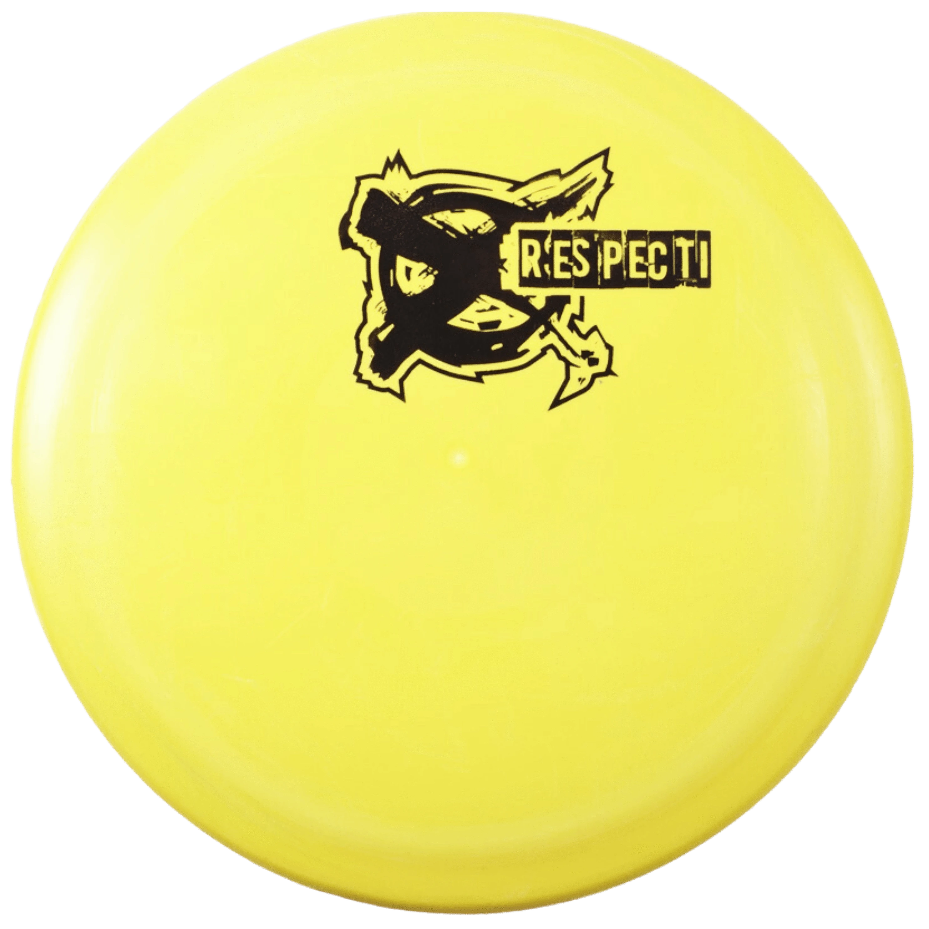 Yellow disc with black logo.